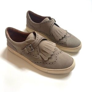 Frye Gemma Kiltie Gray Suede Wingtip Fringe Slip On Sneaker Sz 9